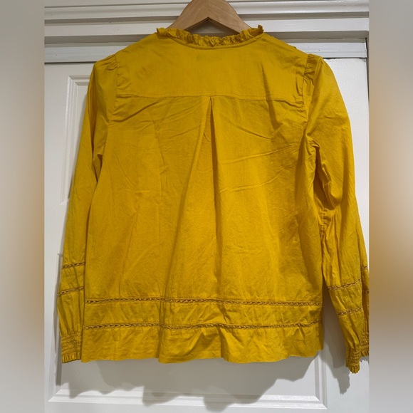 J.Crew gold Yellow Eyelet Ruffle Popover bib Blouse Top Shirt - Picture 9 of 10